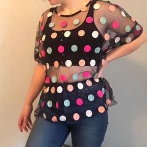 Mesh polkadot top